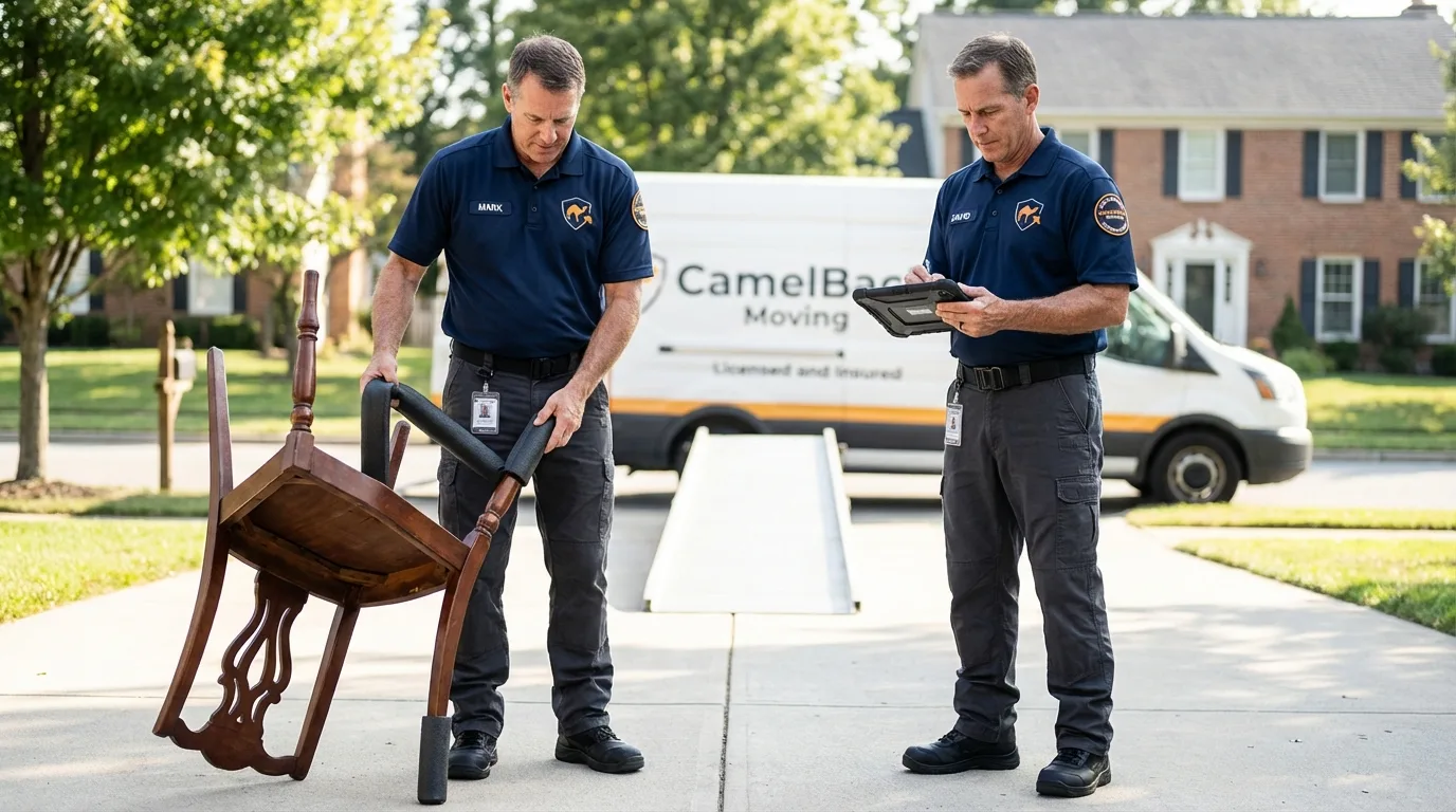 Movers inspecting furniture for damage prevention before loading in Perrysburg, OH