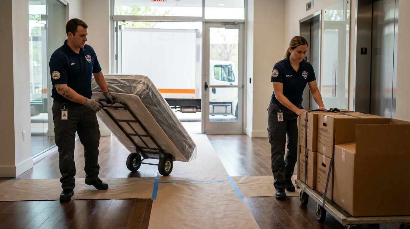 Professional apartment movers loading elevator in Perrysburg, OH